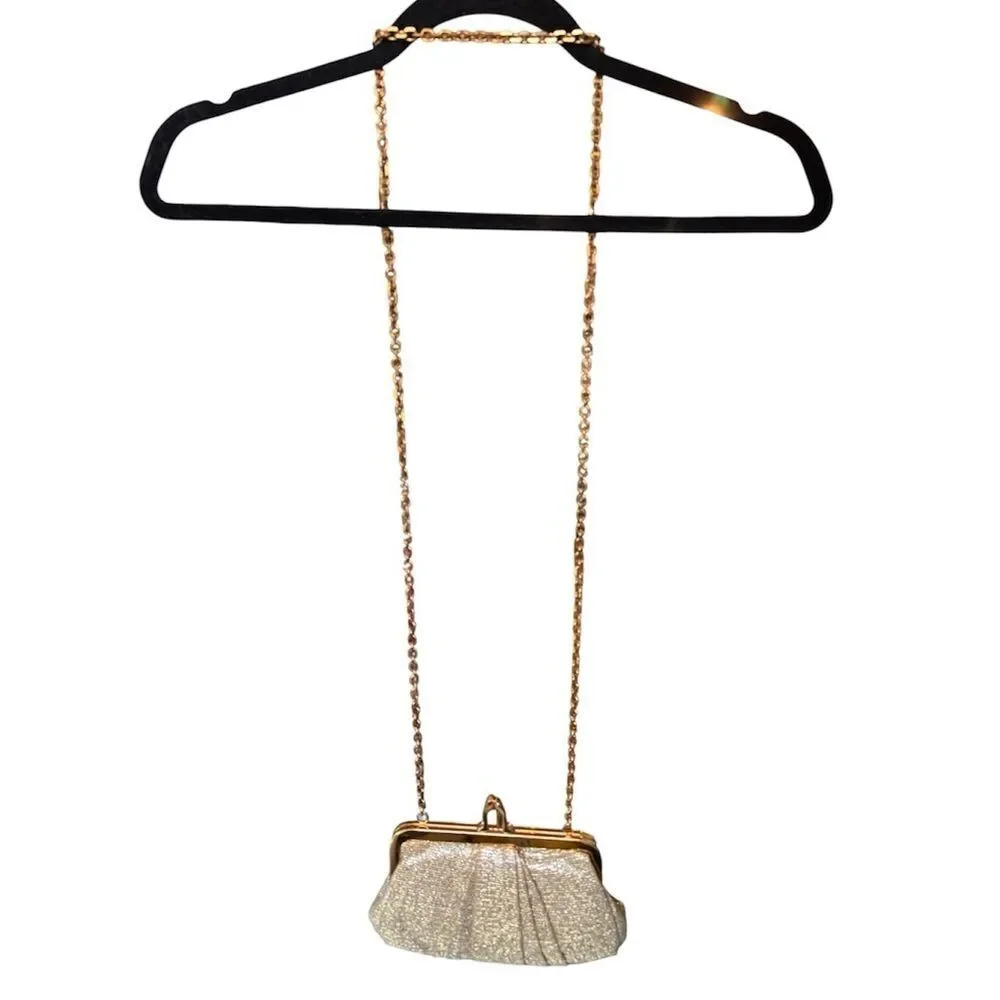 Christian Louboutin Gold Metallic Pleated Clutch Bag Sunburst Crown Frame Luxury